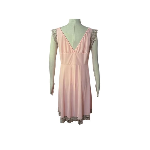 1960s Aristocraft Pink Tan Lace Accents V Neck Negligee Nightgown Size L - Picture 3 of 6